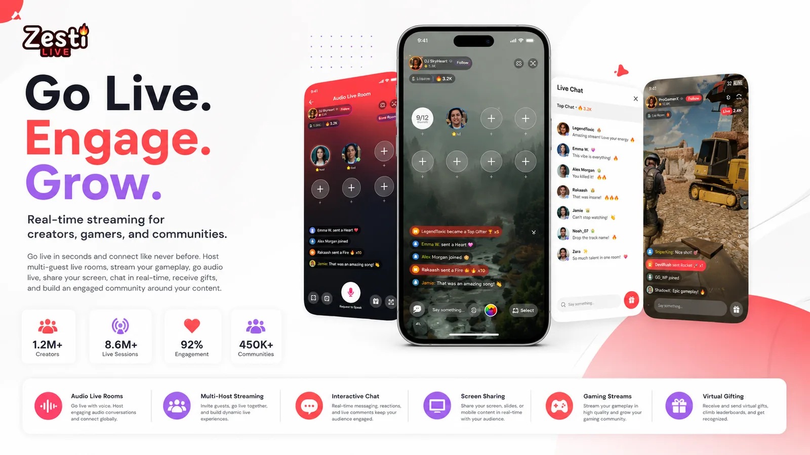 Portfolio-provided concept presentation for Zesti Live - Streaming, Short Video & Live Commerce Platform
