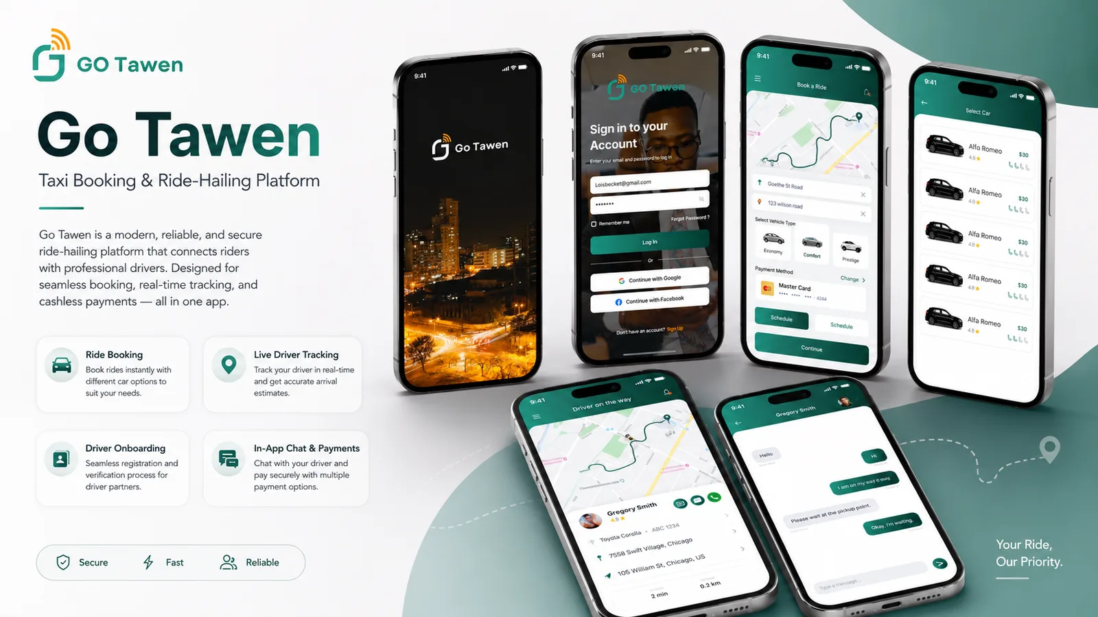Portfolio-provided concept presentation for Carpooling App